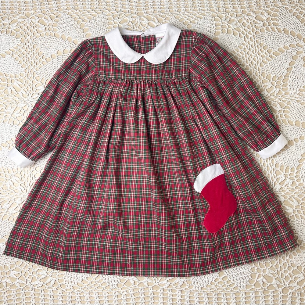 ZU Petit Ami Baby Girl 3t Red Plaid Long Sleeve Christmas Stocking Dress